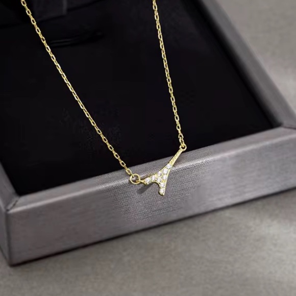 925 Sterling Silver Gold plated Eiffel Tower Pendant Necklace - Picture 6 of 7